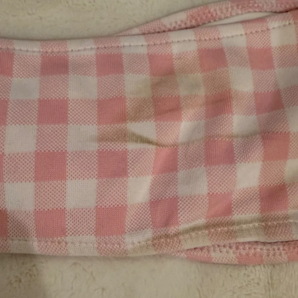 New! Frankie’s Bikinis Jeanette Strapless Bikini Top Pink Gingham 31545